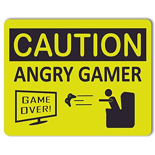 ZMKDLL Letrero de metal de 30,48 x 20,32 cm Caution Angry Gamer para videojuegos, decoración de cuevas para dormitorio de adolescentes