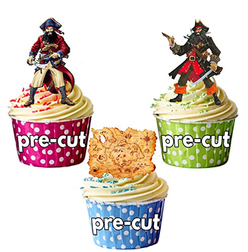 12 x pirata Barbanegra mapa del tesoro Mix comestibles cuadrícula adornos para tartas STAND UP figurines