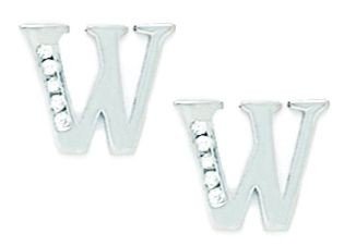 14ct blanco de tamaño grande Juego de pendientes de diseño de letra W con circonitas - mide 10 x 11 mm - JewelryWeb