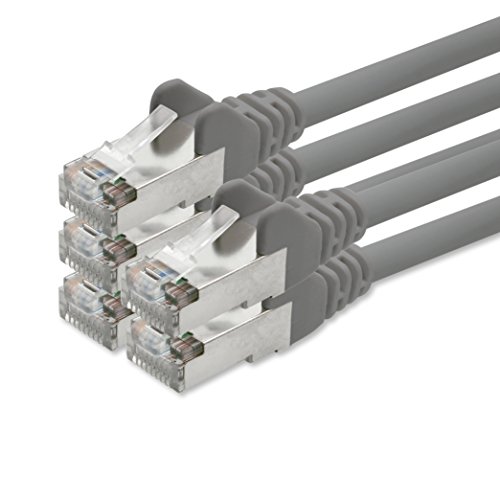 1aTTack.de 7.5m - Gris - 5 Piezas Cable de conexión Cat 5e Juego de Cables LAN Cable de Red SFTP Compatible con Cat5 Cat6 Cat7 Cat8 para enrutador, módem, Panel de conexión, Internet, Smart TV