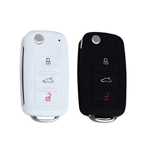 2 Piezas 3 Botones Silicona Funda para Llave de Coche Car Key Cover para VW Golf 6 Skoda Seat(Negro+Blanco)