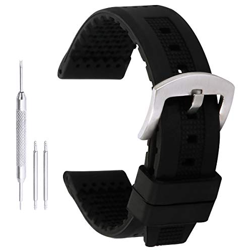 20 mm de moda pulseras de reloj de la correa de caucho de silicona en negro con pasador de acero inoxidable de la hebilla de extremo recto