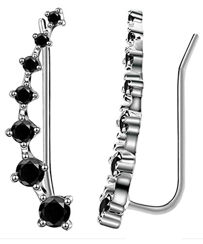 7 Cristales Ear Cuffs Hoop Climber S925 Sterling Pendientes de plata Pendiente hipoalergénico (Black)