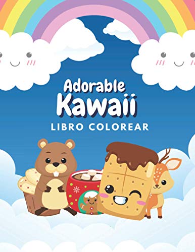 Adorable Kawaii Libro Colorear: Diseños Lindos, Grandes Y Fáciles Para Niños, Adolescentes, Adultos Y Personas Mayores