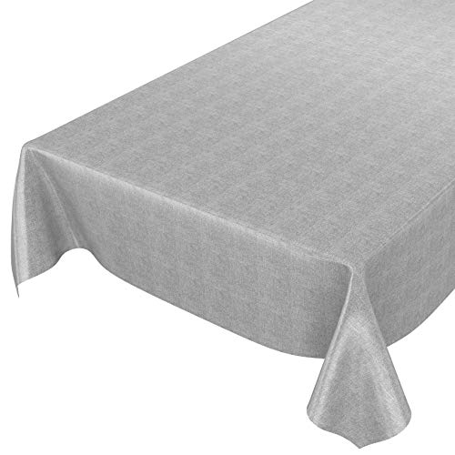 Anro - Mantel de Hule, Lavable, Aspecto de Lino, Aspecto Textil, 100 x 140 cm, Color Gris