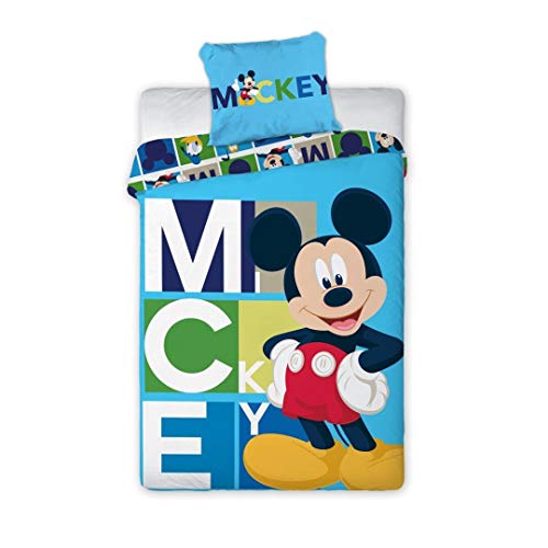 AYMAX S.P.R.L. Mickey Mouse - Juego de cama (funda nórdica de 140 x 200 cm y funda de almohada de 63 x 63 cm), diseño de Mickey Mouse