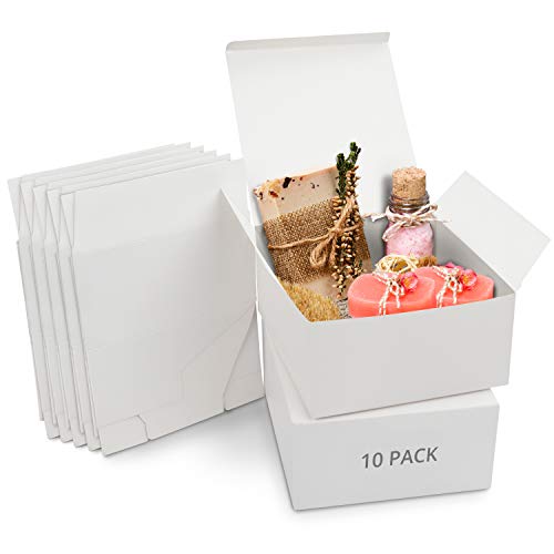 Belle Vous Cajas de Cartón Kraft Blancas (Pack de 10) – Medidas de las Cajas 20 x 20 x 10 cm - Caja Kraft Fácil Ensamblado Cuadrada Presentación - Cajas Blancas para Fiestas, Cumpleaños, Bodas