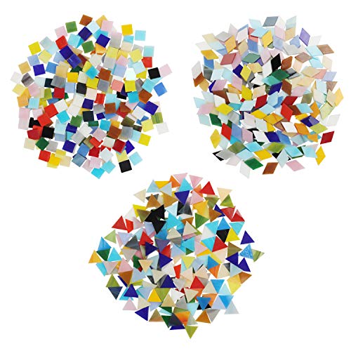 Belle Vous Teselas Mixtas en 3 Formas (Pack de 600/480 g) Diamantes (2x1,2 cm) Triángulos (1,5x1,5x1,5 cm) Cuadrados (1x1 cm)- Mosaicos Manualidades Variados Decoración del Hogar - Kit Mosaico Teselas