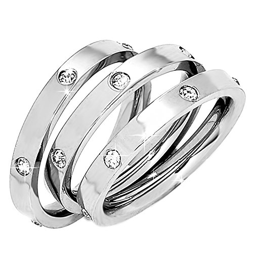 Beloved ❤️ Juego de 3 anillos para mujer, alianza de acero inoxidable con cristales de diferentes tamaños y colores que se pueden llevar juntos o por separado, anillo para mujer