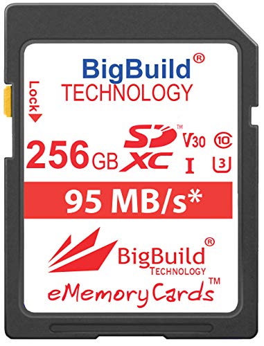 BigBuild Technology Tarjeta de memoria UHS-I U3 de 256 GB de 95 MB/s para Canon EOS 1200D, 1300D, 200D, 4000D, 5DS, 5DS R, 77D, 800D, 80D, 9000D, 5D Mark IV, 6D Mark II, M100, M3, M5, M50, M6, R.