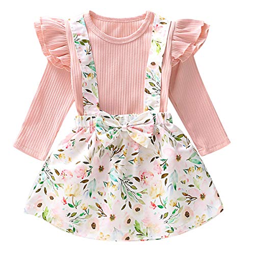 Borlai Conjunto de camisa y falda con tirantes florales para niñas de 1 a 6 años, juego de ropa de moda para niñas, 2 unidades.