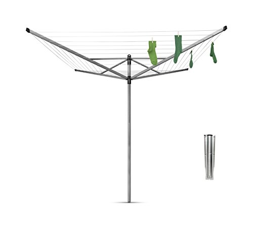 Brabantia Lift-O-Matic Tendedero de Jardín con Soporte, Acero Inoxidable, Gris metalizado, 50 m de cuerda