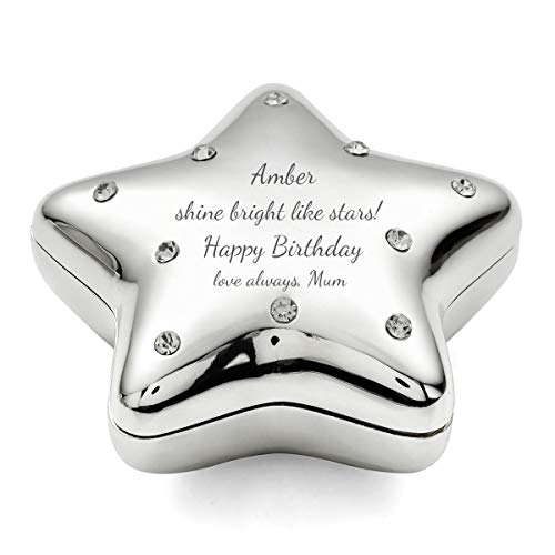 Caja grabada de plata con diseño de estrella para hacer un deseo, caja de recuerdos personalizada para niñas y niños en la primera comunión, bautizo para la estrella en tu vida