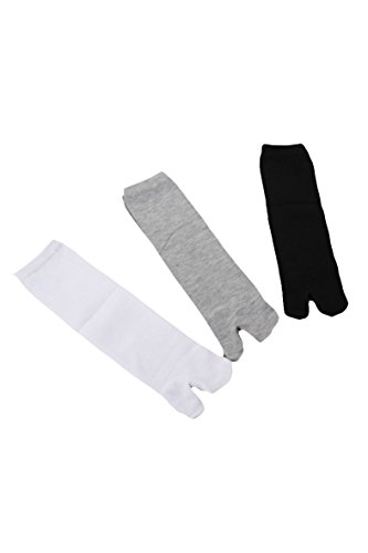 Calcetines de dos dedos Sodial(R) para sandalias japonesas tipo Tabi, Geta y Zori, 3 pares, negro, blanco y gris White+Black+Grey Taille unique