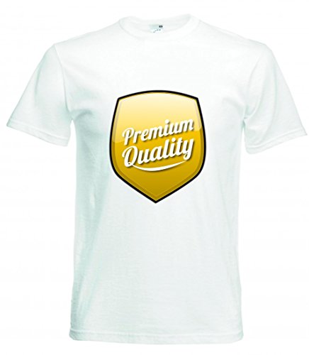 Camiseta con Escudo Dorado, Sellado, Sello de autenticidad, símbolo de Calidad, Etiqueta para Hombre, Mujer, niños, 104 – 5 XL Blanco 116 cm