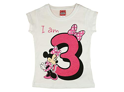 Camiseta de manga corta para niña de 3 años, de algodón, talla 98 y 104, diseño de Minnie Mouse, color blanco o rosa Blanco 104 cm