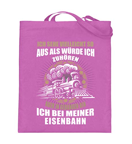Camiseta locomotora · Regalo para fans de los ferrocarriles · Tren · trenes · Mensaje: In Gedanken bin ich – Bolsa de yute (con asas largas) – 38 cm – 42 cm, color rosa