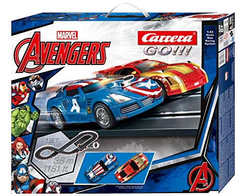 Carrera - 62473 - Pista electrica Slot Car AVENGERS Marvel Capitán América contra Iron Man CARRERA GO !!! - 3.6 metros