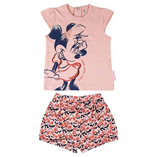 Cerdá Conjunto Bebe Niña Verano de Minnie Mouse Disney - 9 Meses - Camiseta + Pantalon de Algodon Juego Cortos, Rosa, Bebé-Niñas