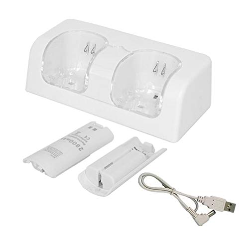 Cicony Cargador remoto para mando Wii, doble estación de carga para mando Wii con 2 pilas recargables e indicador LED
