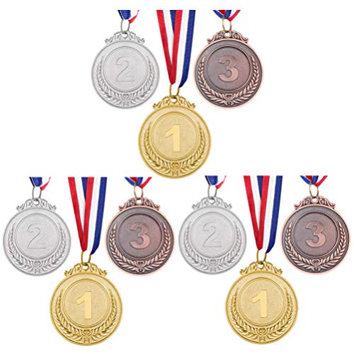 Cxjff Medallas de la concesión 9pcs Plata medallas de Bronce de Oro con la Cinta Número Universal Medallas Torneos concursos Escolares Herramienta Premio del Estudiante Juguetes for niños