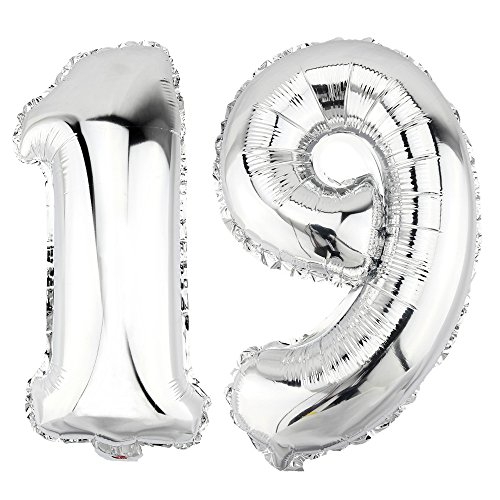 DekoRex® 19 Globo en argentado 40cm de Alto decoración cumpleaños para Aire número