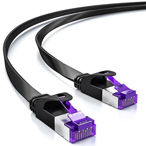 deleyCON 20m RJ45 Cable Plano Cable de Red de Categoría CAT7 Cable Ethernet U/FTP con Revestimiento Interior de Cobre - Negro