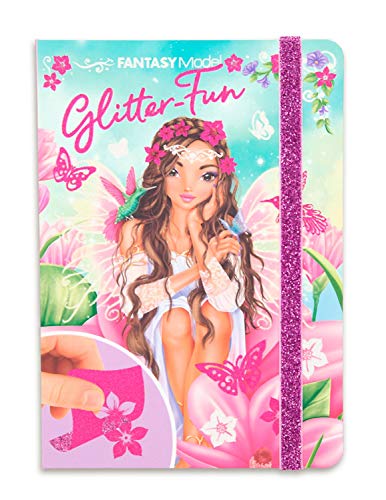Depesche 11423 Fantasy Model Glitter-Fun, Libro Creativo con Tapa Dura, Aprox. 19,5 x 14 cm, 24 páginas con Motivos imaginativos, Pegatinas y Colores Brillantes para Decorar