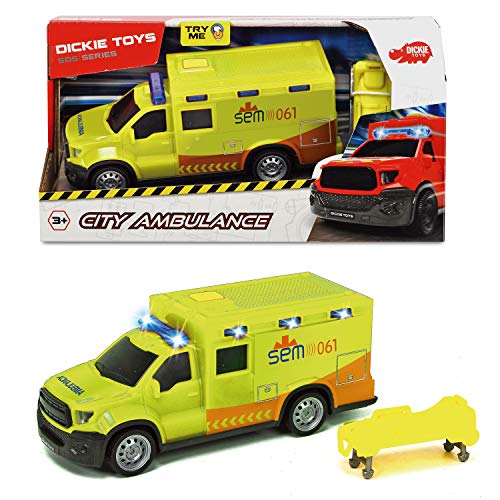 Dickie-Ambulancia SEM con luz y Sonido 18cm 1153013 Vehículo de Juguete con función, Color Amarilla