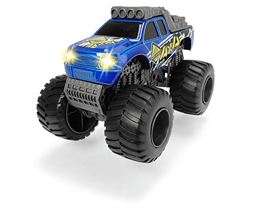Dickie Toys sort 203752010 Monster Truck-Camión de juguete con luz y sonido (escala 1:43, 15 cm, 2 modelos), color rojo y azul , color/modelo surtido
