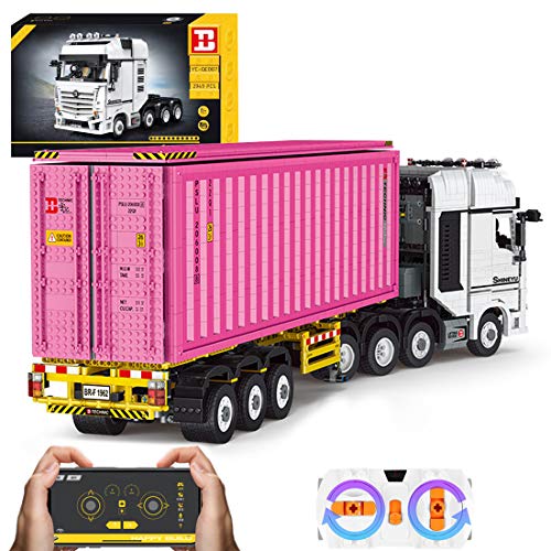 DSXX Juego de construcción de camión de ingeniería con contenedor rosa y aplicación / mando a distancia de 2,4 GHz, 6514 piezas, juguete de construcción compatible con Lego Technic