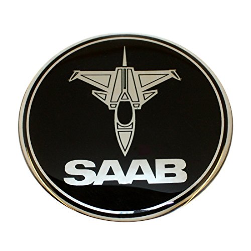 Emblema 3D con diseño de avión JET SAAB, color negro, cromado, para capó con emblema en 3D, autoadhesivo, parte trasera 9-3