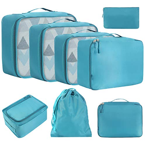 Eono Essentials Organizadores de embalaje de equipaje ligero de 8 piezas Cubos de embalaje para accesorios de viaje Verde azulado