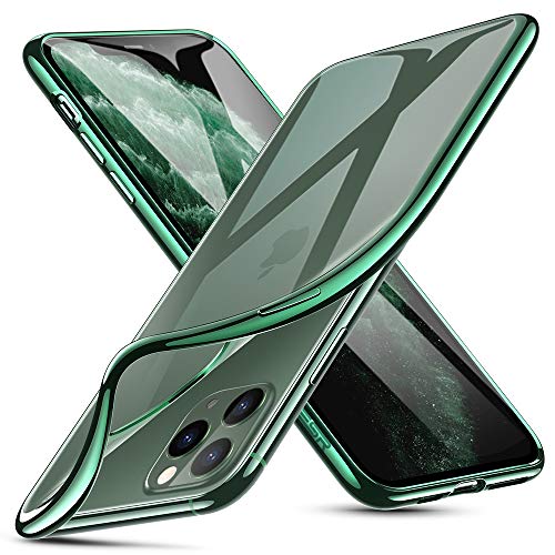 ESR Funda Transparente Serie Essential Zero para iPhone 11 Pro MAX, Suave TPU Transparente, Funda Delgada de Suave Silicona para iPhone 11 Pro MaxPro 6,5” (2019). Marco Verde Oscuro.