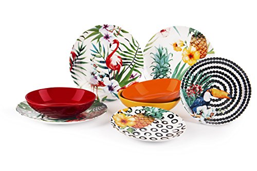 Excelsa Tropical Chic Servicio de platos 18 piezas, porcelana, multicolor