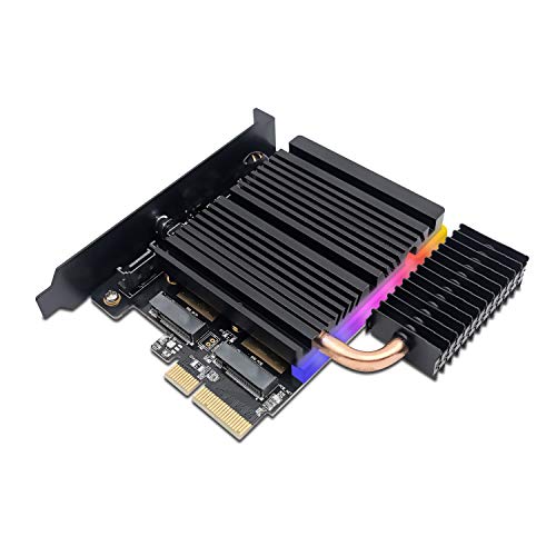EZDIY-FAB 5V ARGB Dual M.2 Adapter for SATA and PCIE NVMe SSD con sistema Copper Heatpipe Cooling System, soporte NGFF PCIe SSD (M Key), M2 SATA SSD (B&M Key) 2280 2260 2242 2230