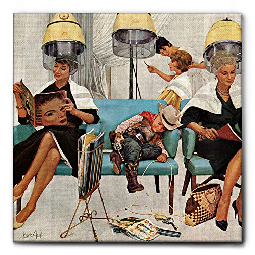 Giallobus - Pintura - Artists Saturday Evening - Cowboy Asleep in Beauty Salon - Tela Canvas - 70x70 - Vintage - America - Años 50 - Listo para Colgar