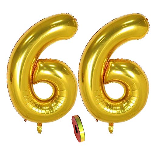 Globo de Aluminio Número 66, Globo para Aire y Helio, Decoración de Aniversario de 40 Pulgadas de oro, Globo para Fiesta de Cumpleaños, Aniversario u Otras Ocasiones Festivas