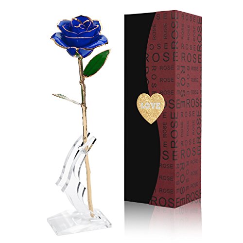 Gomyhom Rosa 24K, Rosa de Oro Chapada en Oro con Caja de Regalo para Madre para Amor en el Día de San Valentín para Aniversario para Amigos como Un Regalo de Cumpleaños (Azul)