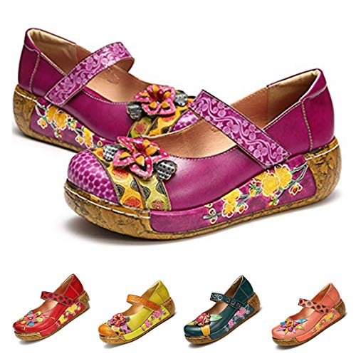 gracosy Sandalias con Meseta Mujer Cosiendo Zapatillas Sandalias con Cuña de Flores Casual Confort 2020 Sandalias con Velcro en Cuero de Verano Zapatos Antideslizantes para Caminar