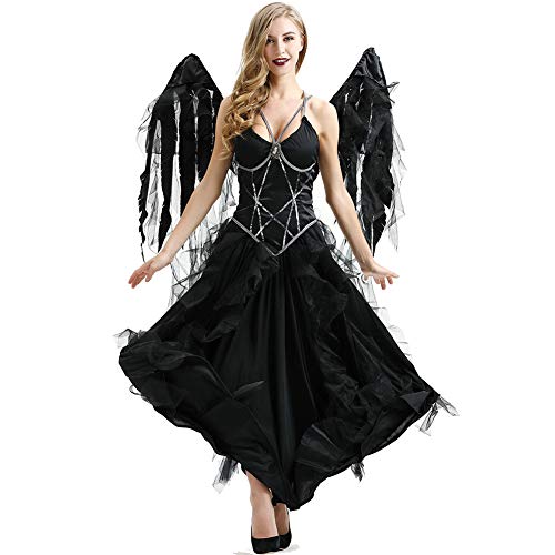 Halloween para Adultos Uniforme de Vampiro Vestido de ángel Oscuro Juego de rol Juego de tamaño estándar Tamaño de Compra S-XL-Black-S