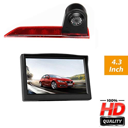 HD 720p Cámara de visión trasera integrada en la tercera luz de freno cámara específica del vehículo para Ford Transit Custom V362 (2012-04/2018) + monitor de 4,3" DVD, pantalla TFT LCD
