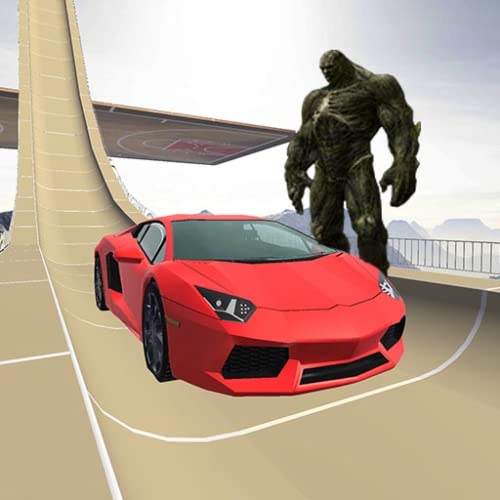 Heroes vs Monsters Super sports car stunts challenge, Scary and Horror characters compete with Heroes in the car driving simulator racing game