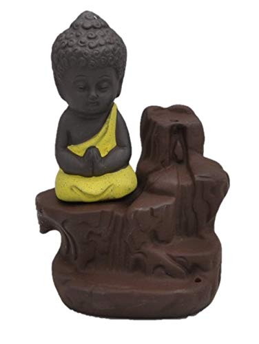 HighQuality standard Soporte para incienso con forma de Buda, con pequeña cascada, como reflujo de agua (amarillo)