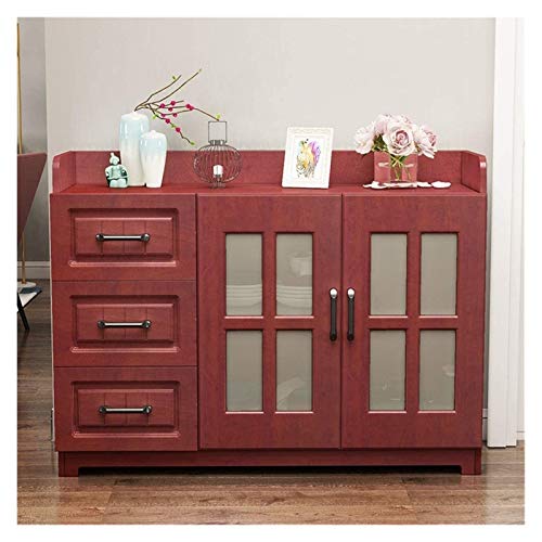 HLZY Armario lateral de cocina, aparador de servidor, mesa de madera, mesa de comedor, armario con 3 cajones, decoración de muebles de cocina, villa (color: rojo)