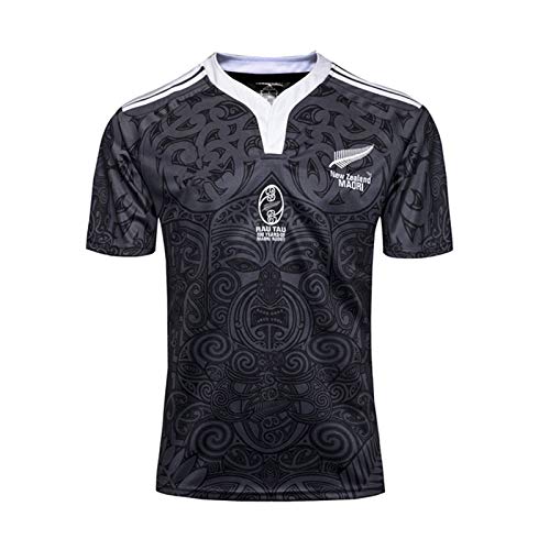 Hombre Rugby Jersey,2019 New Zealand Team Copa Mundial Polo Shirt Casual Redondo CháNdales Respirable Camiseta De Fútbol Polo Shirt (S-XXXL) XL