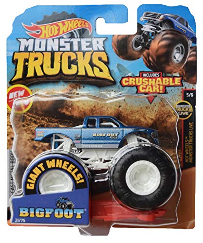 Hot Wheels Monster Trucks - Coche triturable, escala 1:64, color azul con jaula antivuelco blanca