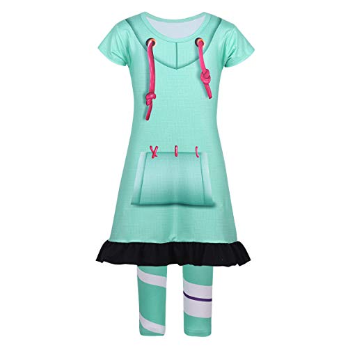 IEFIEL Disfraz Infantil de Princesa para Niña Vestido Conjunto Pijama Una Pieza de Rompe Ralph Costume para Carnaval Cosplay Halloween de 4-10 Años Mint Blue 7-8 Años