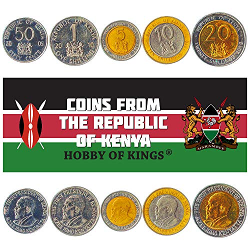Juego de 5 Monedas de Kenia: 50 centavos, 1, 5, 10, 20 chelines. 2005-2010