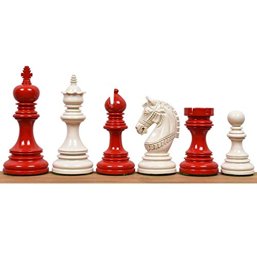 Juego de piezas de ajedrez de lujo Stallon Staunton de 4.1 "solo - Madera de boj lacada en rojo y blanco
